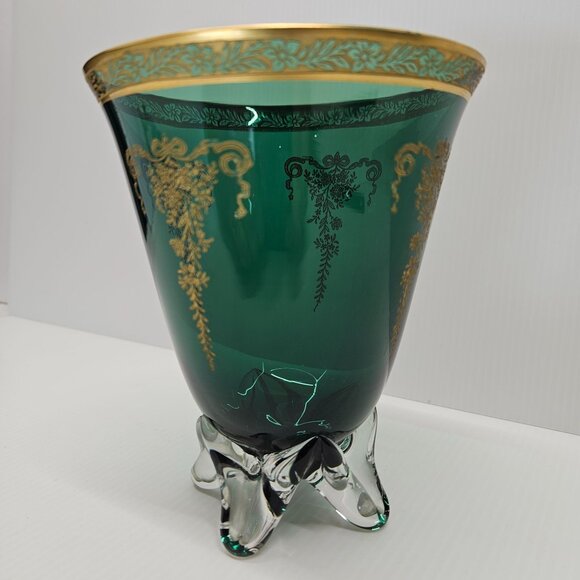 Vintage Tiffin Modern Killarney Green 6 Inch Footed Vase Melrose Pattern Design - Picture 1 of 6